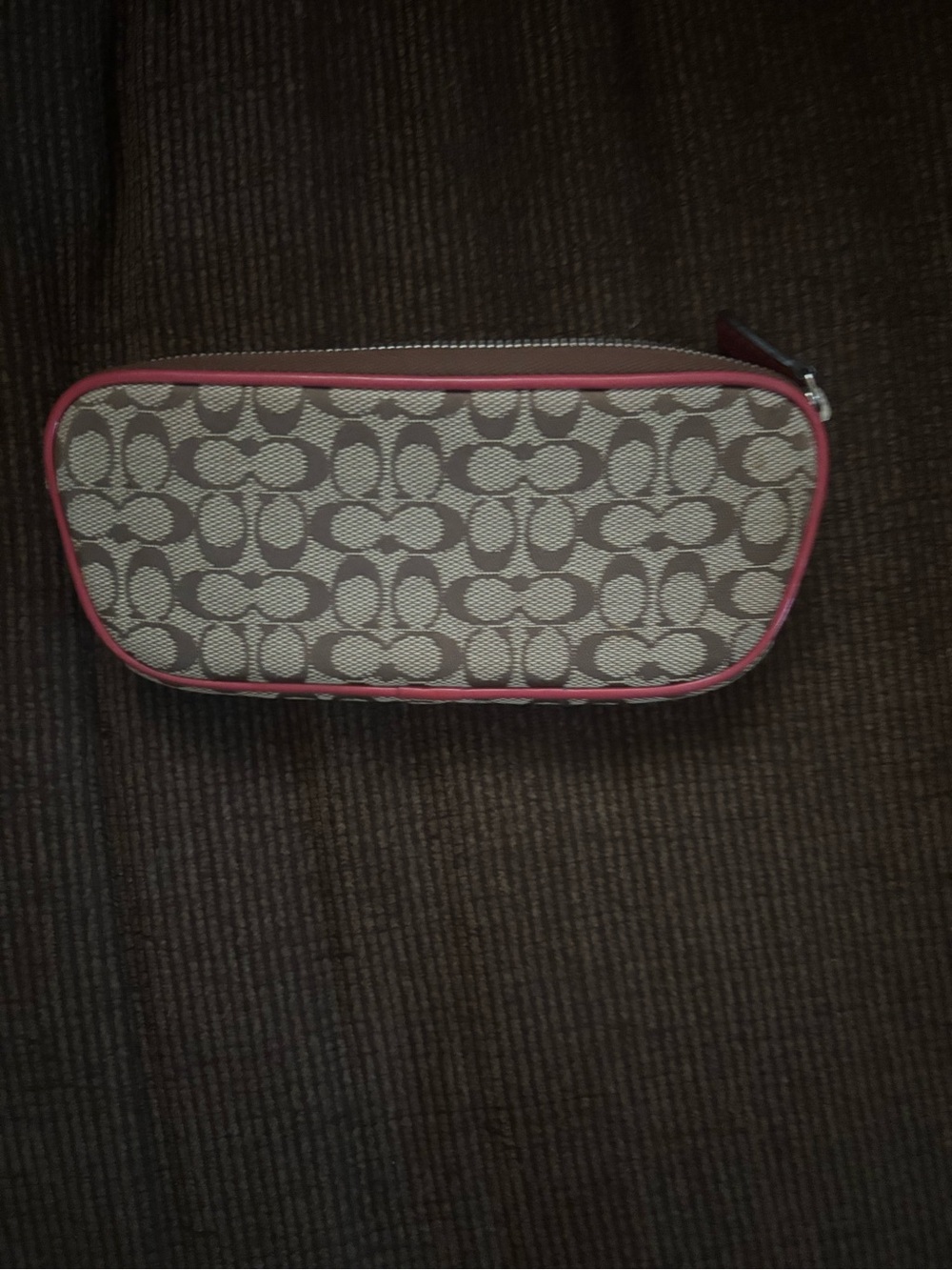 Coach Beige Signature Canvas Pouch with Pink Trim - Picture 3 of 4
